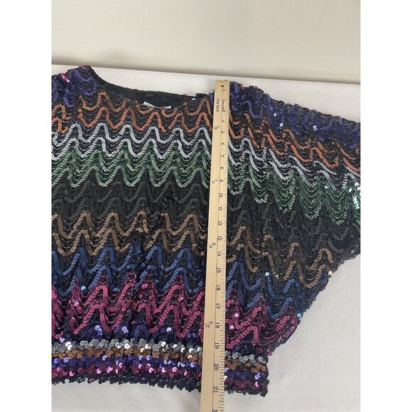 Vintage 80s Womens M Sequin Dolman Sleeve Top Shirt Three Flags California - Picture 10 of 10